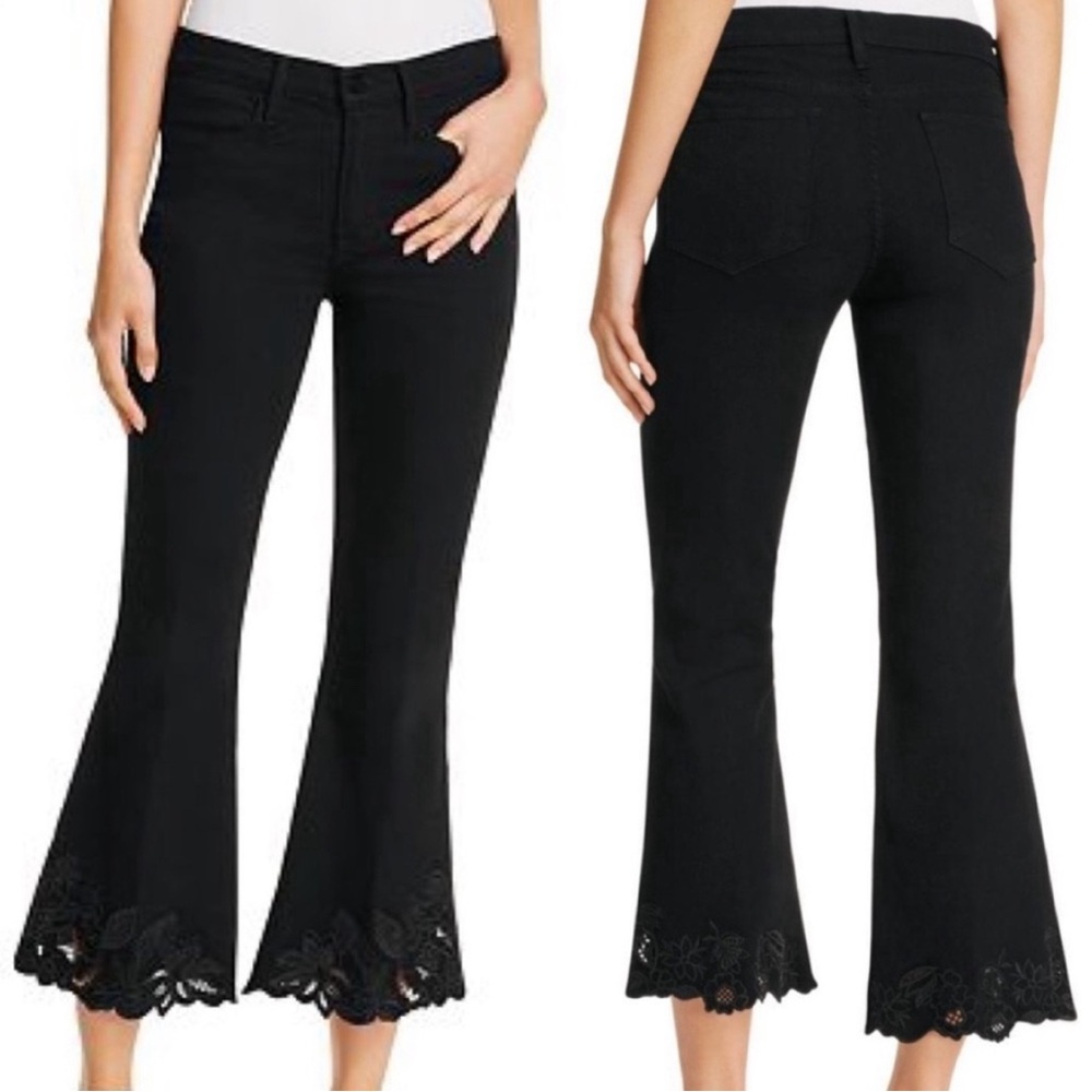 FRAME DENIM Jean Le High Flare Crop Floral Embroidered In Noir Wash Size 25
